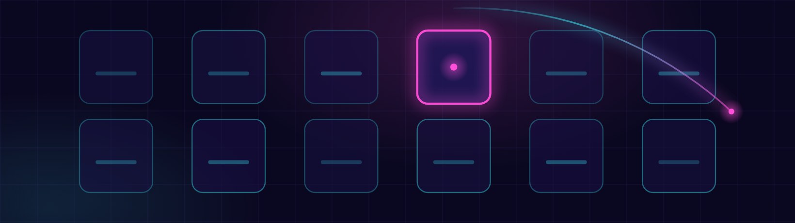 Abstract diagram: a row of rounded tiles of different brightness with one of them lit