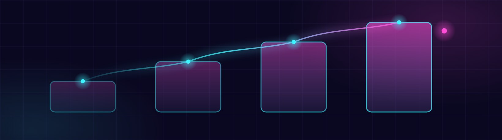 Abstract diagram: four blocks rising left to right with a glowing path running over their tops