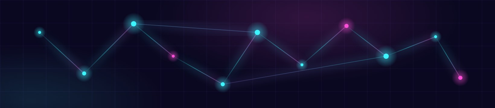 Abstract diagram: scattered glowing nodes joined into a chain across the frame